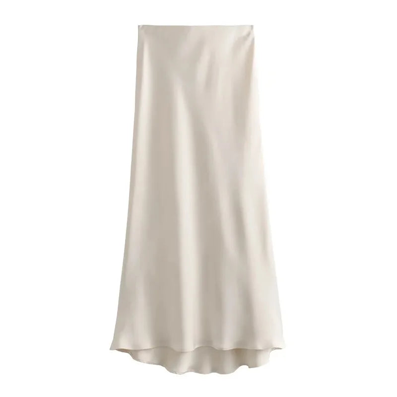 Satin High Waist Midi Skirt
