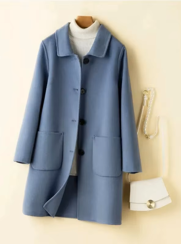 Korean Chic Double-Breasted Cashmere Wool Coat