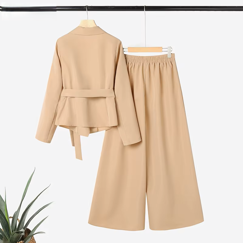 ZANZEA Women’s Belted Blazer & Wide-Leg Pant Set