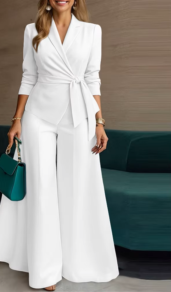 ZANZEA Women’s Belted Blazer & Wide-Leg Pant Set