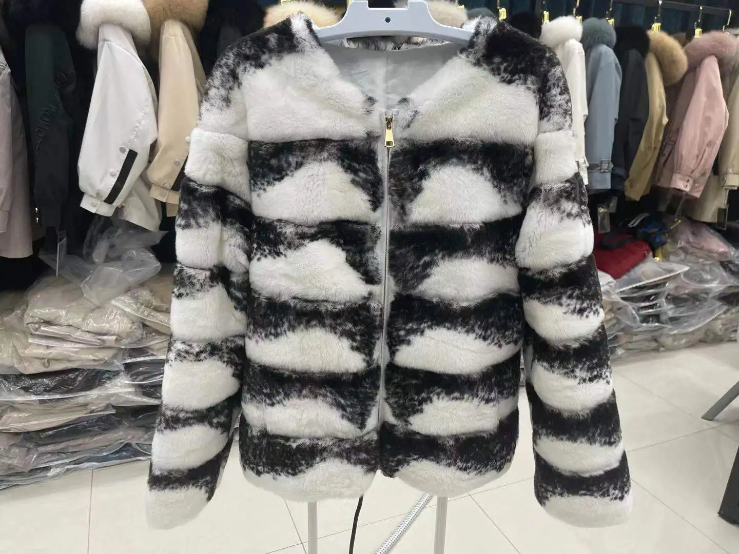 Luxury Rex Rabbit Fur Coat with Hood