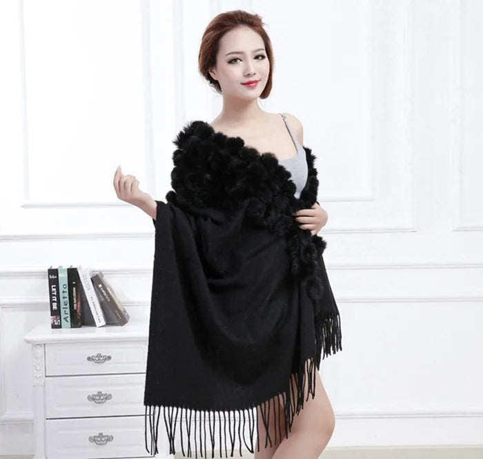Luxury Rabbit Fur Triangle Shawl