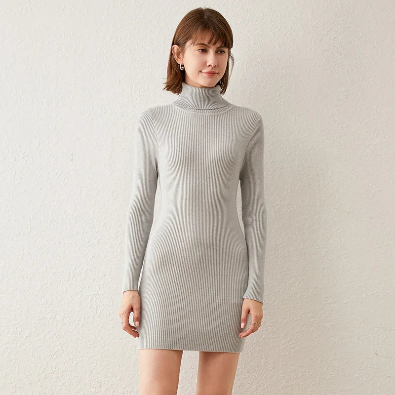 MRMT 2025 Brand New Turtleneck Women's Dresses Slim-Fit Solid Color Women Dress Tight-Fitting Knitted Bag Hip Woman Dress