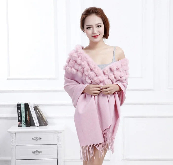 Luxury Rabbit Fur Triangle Shawl