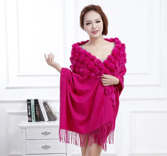 Luxury Rabbit Fur Triangle Shawl