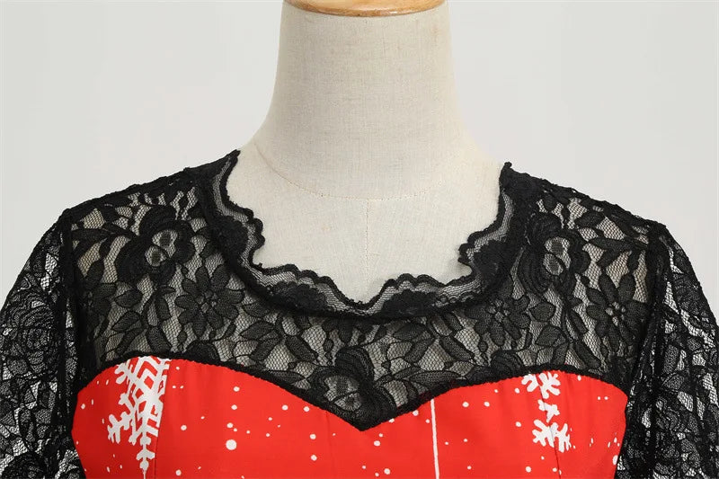 Holiday Lace-Trim Vintage Waist Dress
