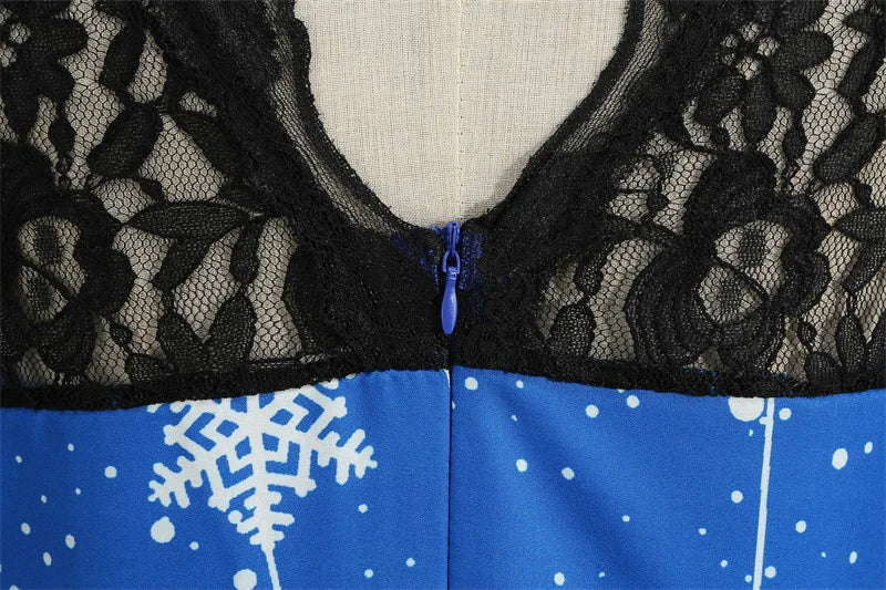 Holiday Lace-Trim Vintage Waist Dress