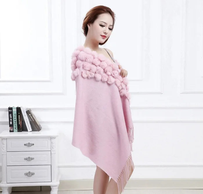 Luxury Rabbit Fur Triangle Shawl