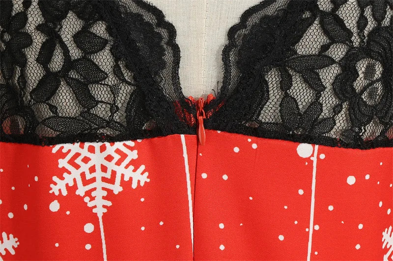 Holiday Lace-Trim Vintage Waist Dress