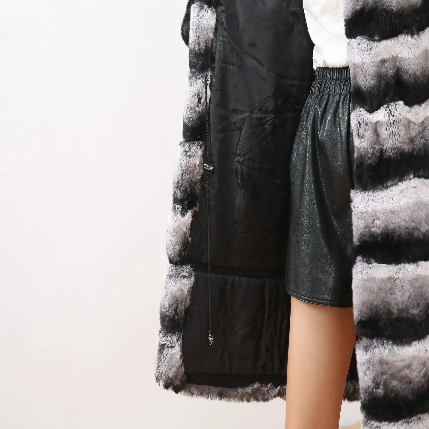 Luxury Rex Rabbit Fur Coat with Hood