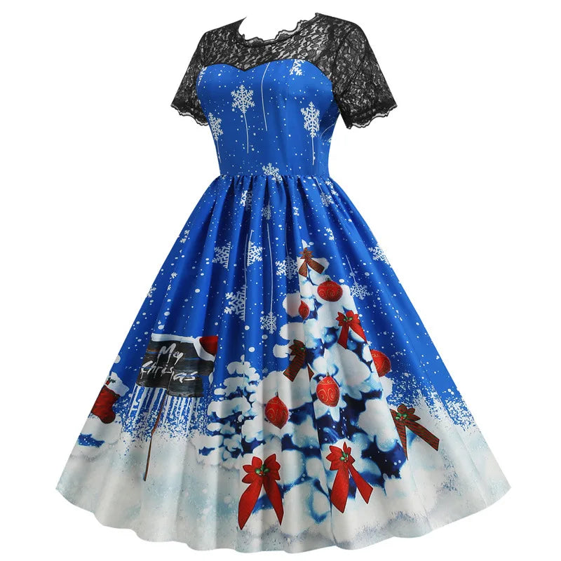 Holiday Lace-Trim Vintage Waist Dress