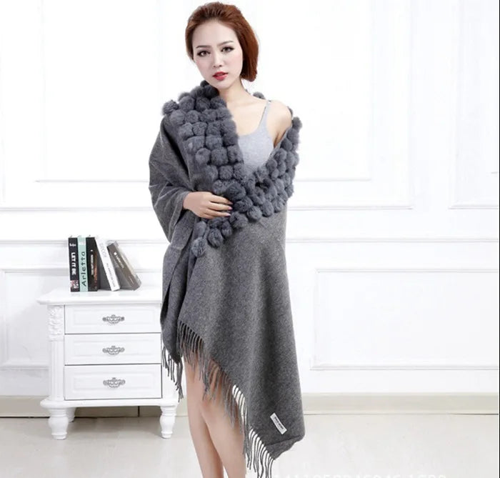 Luxury Rabbit Fur Triangle Shawl