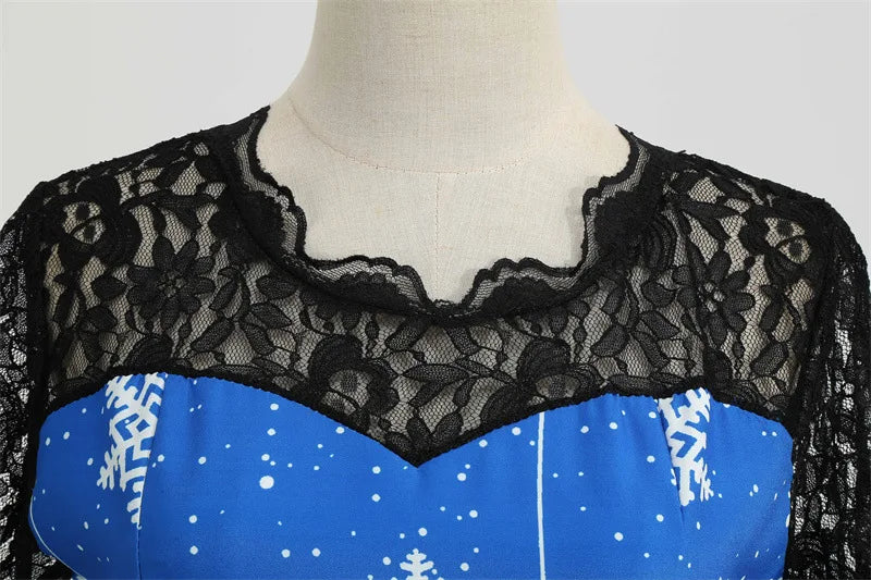 Holiday Lace-Trim Vintage Waist Dress