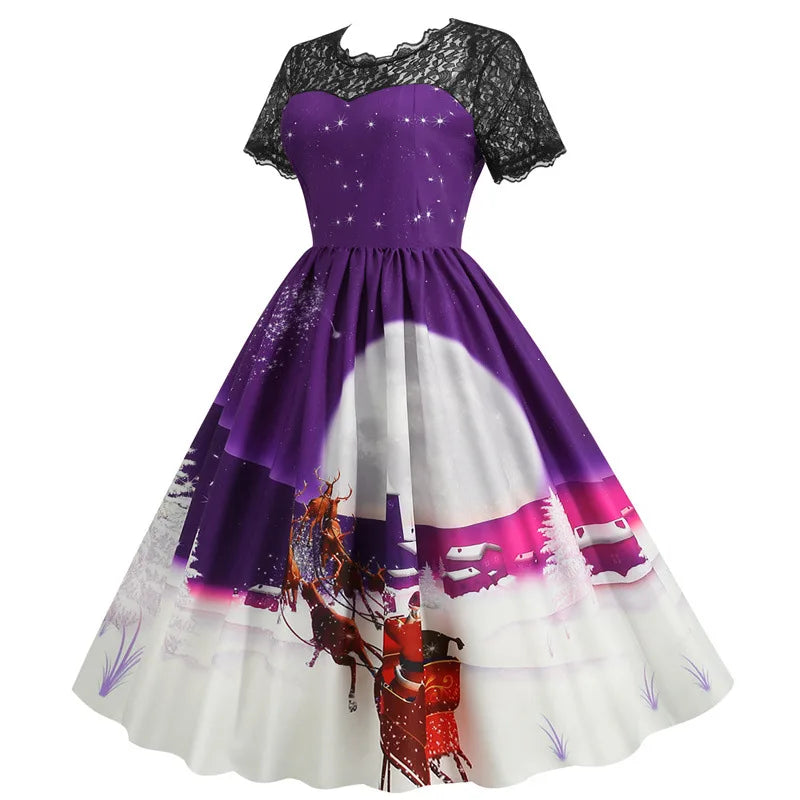 Holiday Lace-Trim Vintage Waist Dress