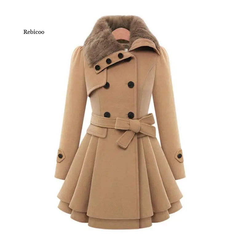 Korean Chic Wool-Blend Slim Trench Coat