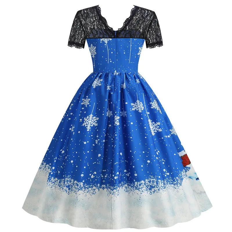 Holiday Lace-Trim Vintage Waist Dress