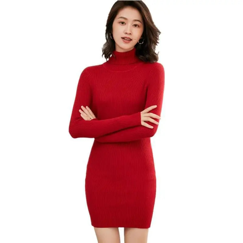 MRMT 2025 Brand New Turtleneck Women's Dresses Slim-Fit Solid Color Women Dress Tight-Fitting Knitted Bag Hip Woman Dress