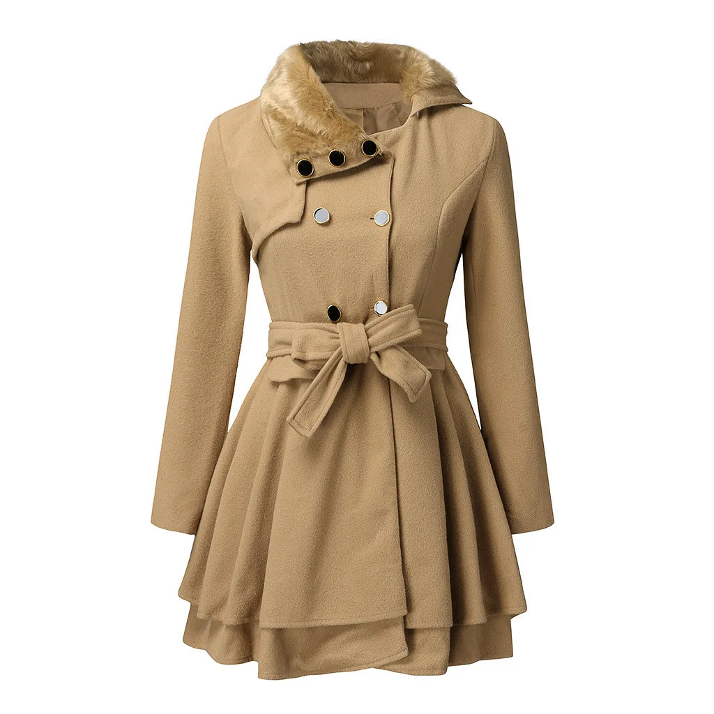 Korean Chic Wool-Blend Slim Trench Coat