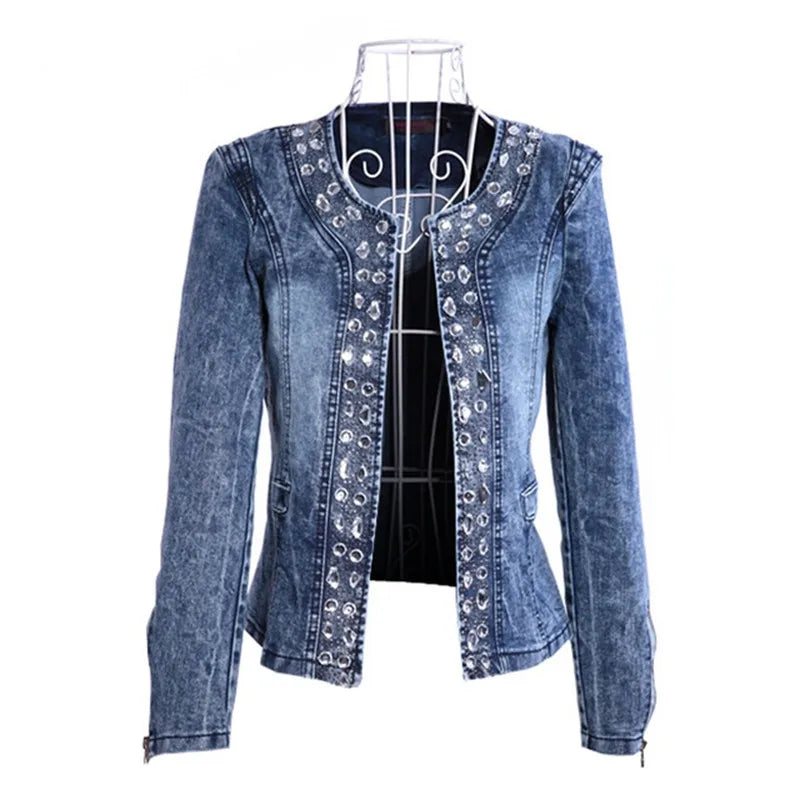 Crystal Accent Denim Crop Jacket