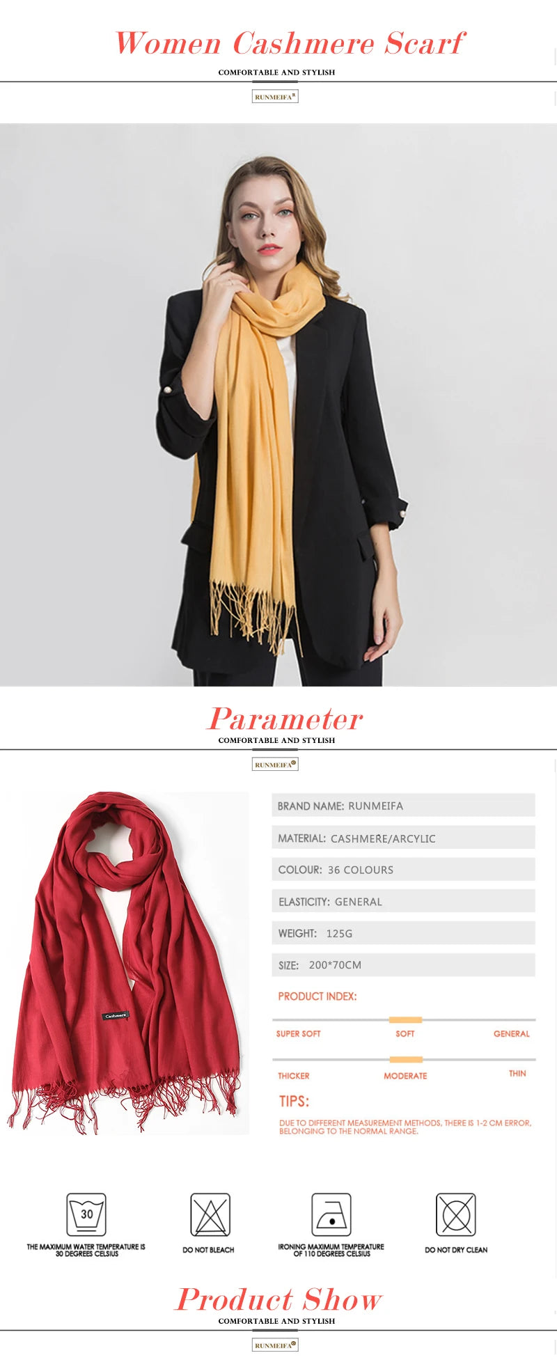 Elegant Cashmere Touch Pashmina Scarf