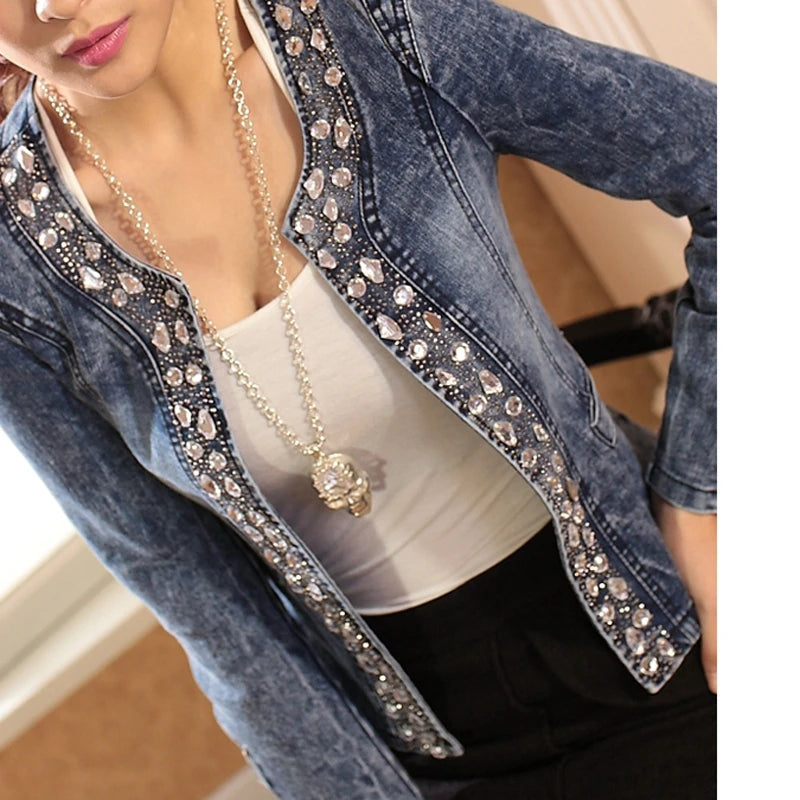 Crystal Accent Denim Crop Jacket