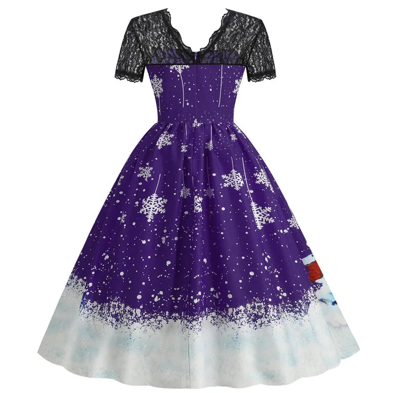 Holiday Lace-Trim Vintage Waist Dress