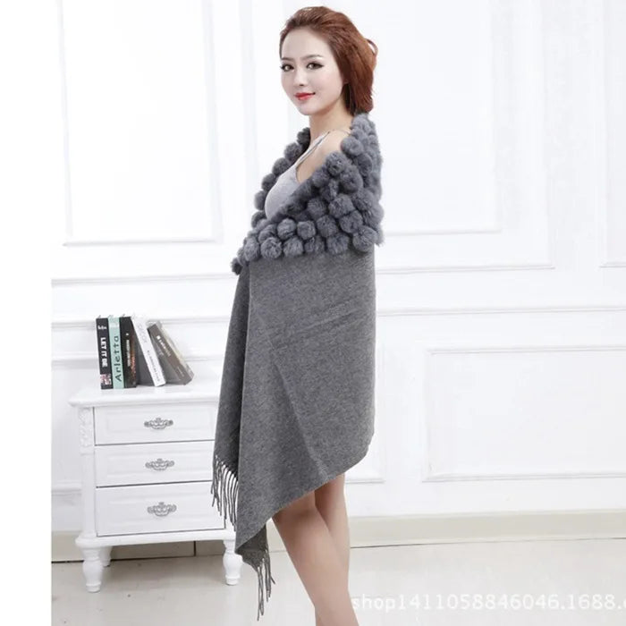 Luxury Rabbit Fur Triangle Shawl