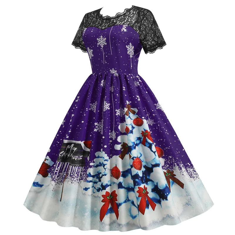 Holiday Lace-Trim Vintage Waist Dress