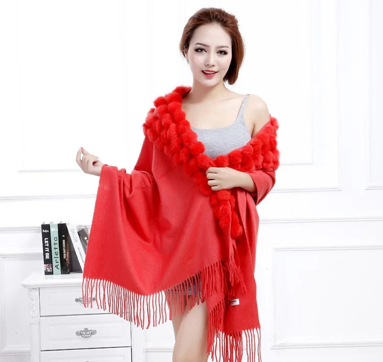 Luxury Rabbit Fur Triangle Shawl