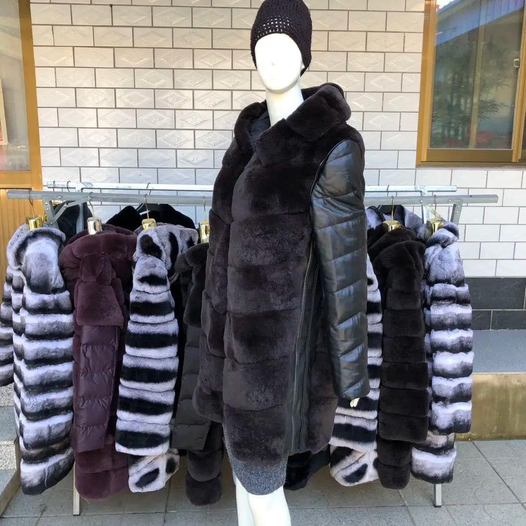 Luxury Rex Rabbit Fur Coat with Hood