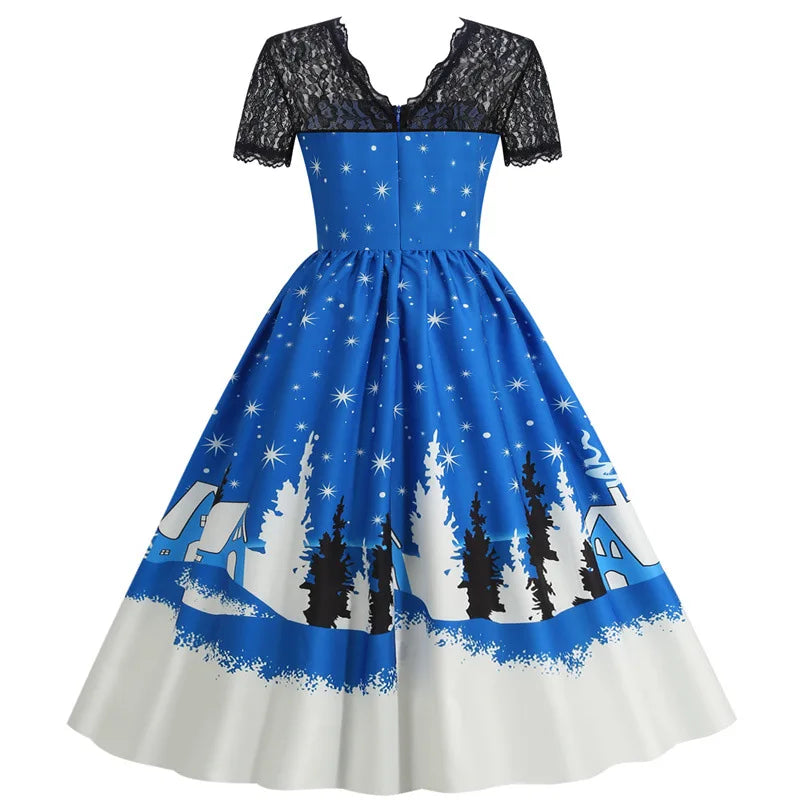 Holiday Lace-Trim Vintage Waist Dress