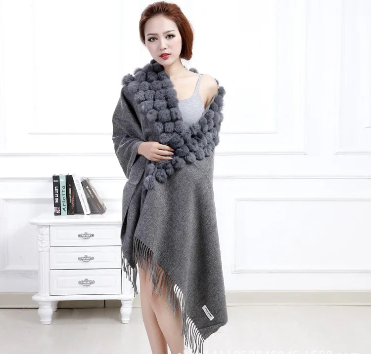 Luxury Rabbit Fur Triangle Shawl