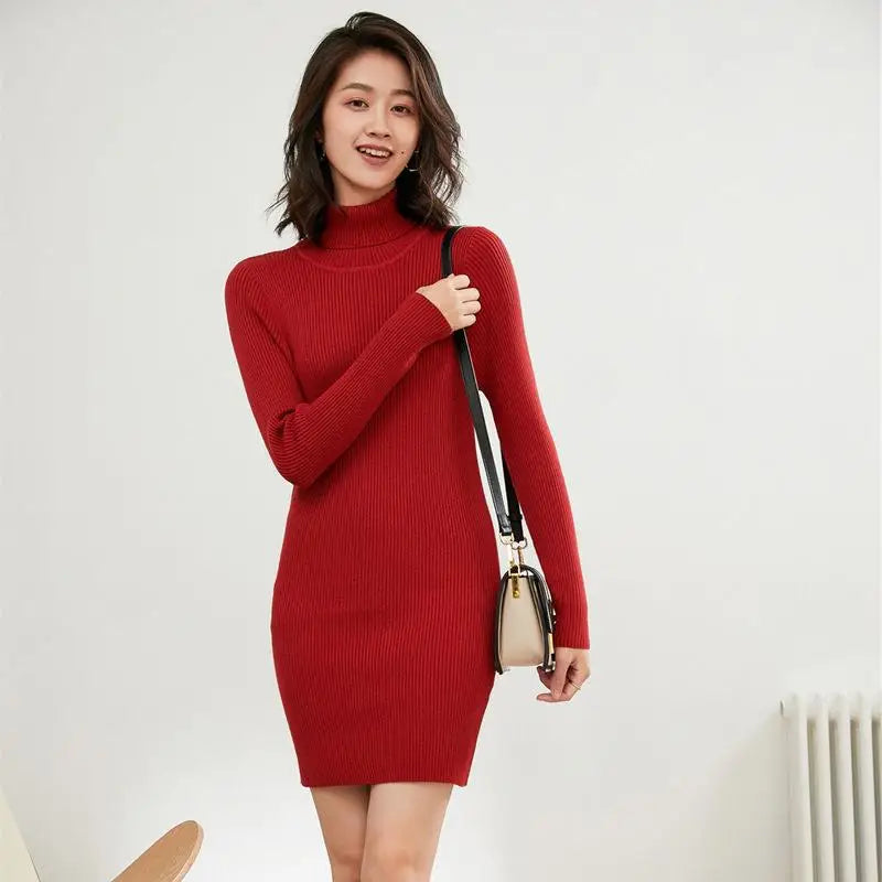 MRMT 2025 Brand New Turtleneck Women's Dresses Slim-Fit Solid Color Women Dress Tight-Fitting Knitted Bag Hip Woman Dress