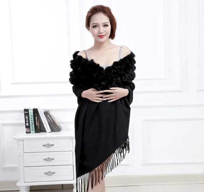Luxury Rabbit Fur Triangle Shawl