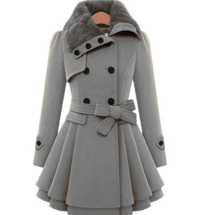 Korean Chic Wool-Blend Slim Trench Coat