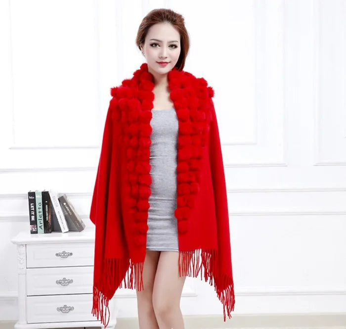 Luxury Rabbit Fur Triangle Shawl