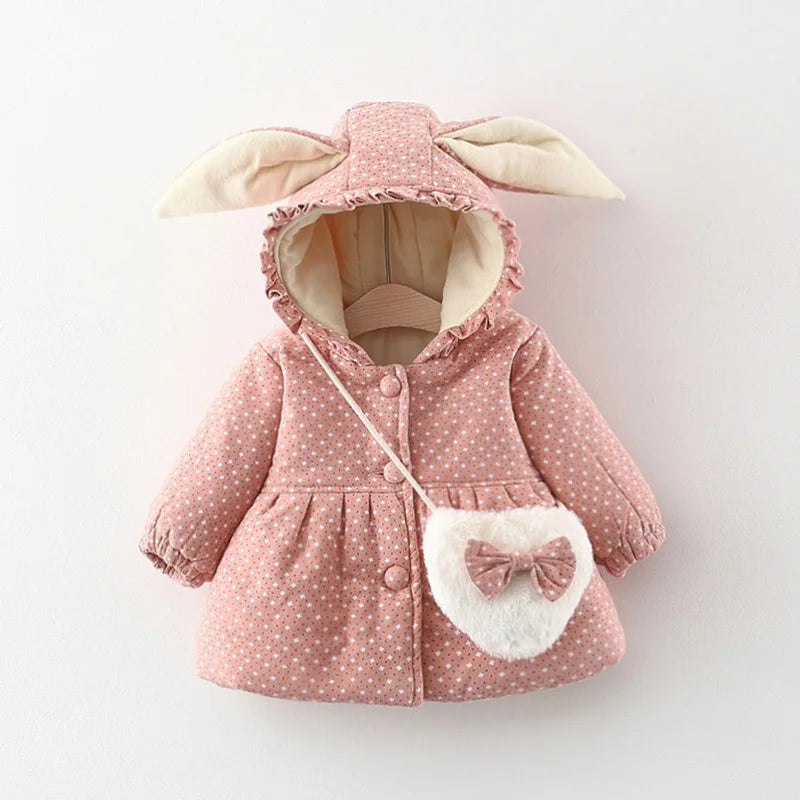 Bunny Hood Floral Winter Jacket for Toddlers