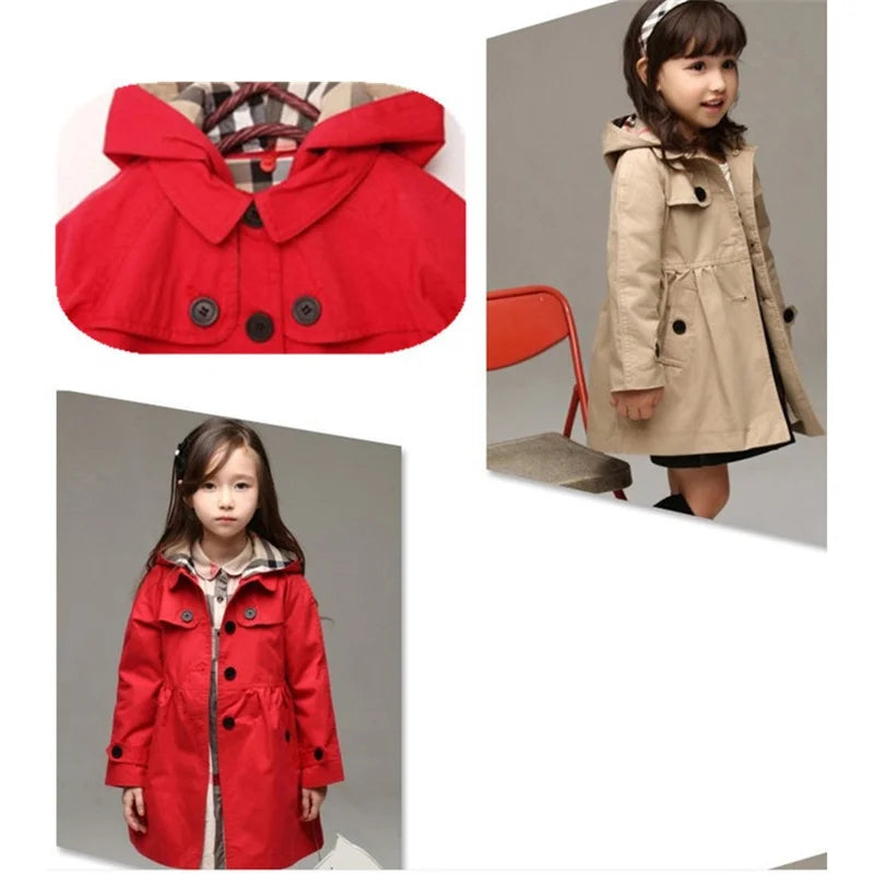 Autumn Chic Hooded Trench Coat for Girls