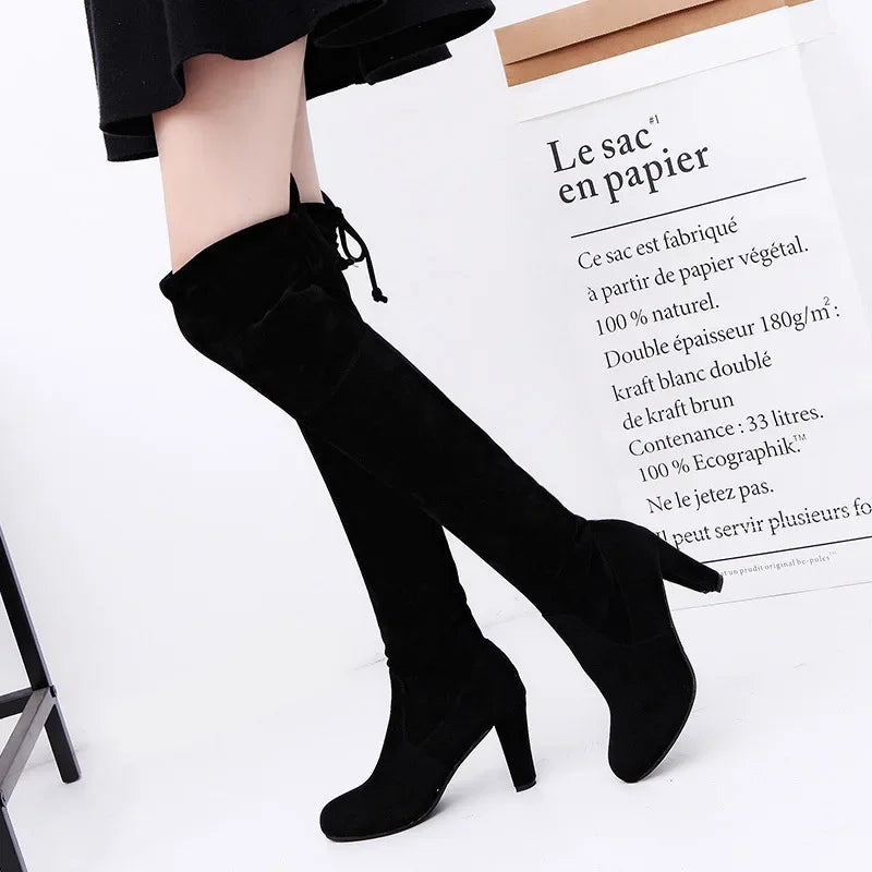 Slip-On Stretch High Heel Thigh Boots
