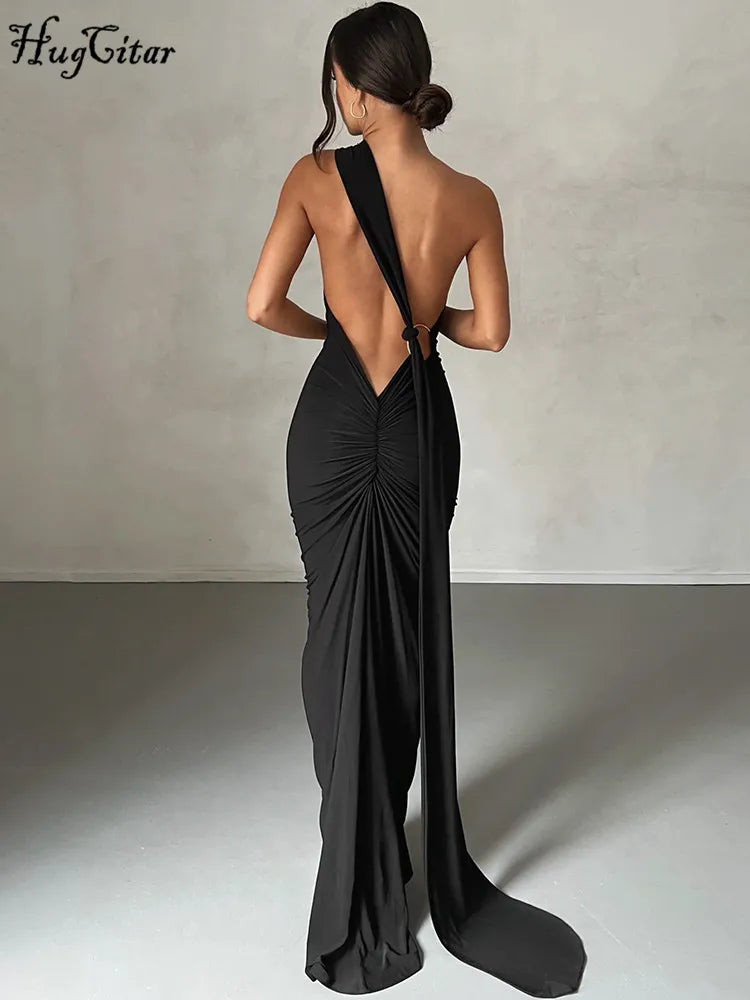 One-Shoulder Scarf Loop Maxi Dress