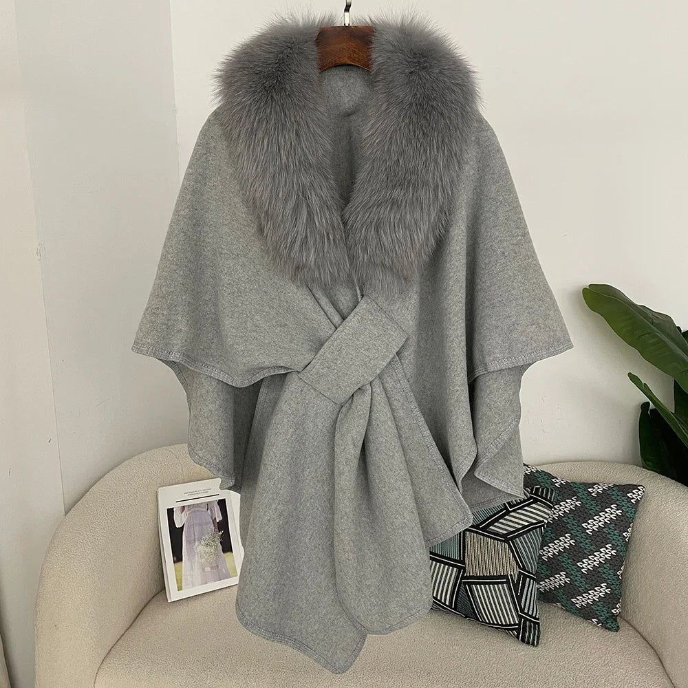 Luxury Faux Fur Cape Shawl with Belt