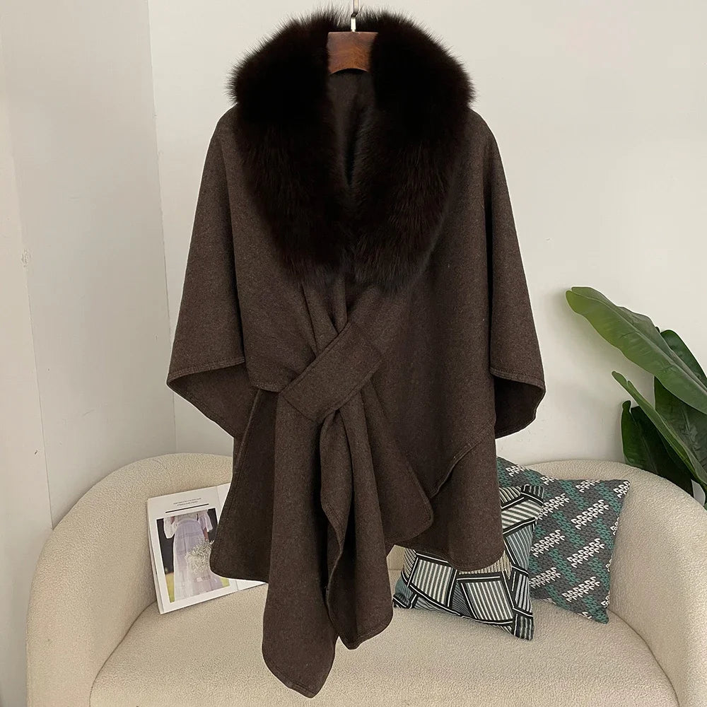 Luxury Faux Fur Cape Shawl with Belt