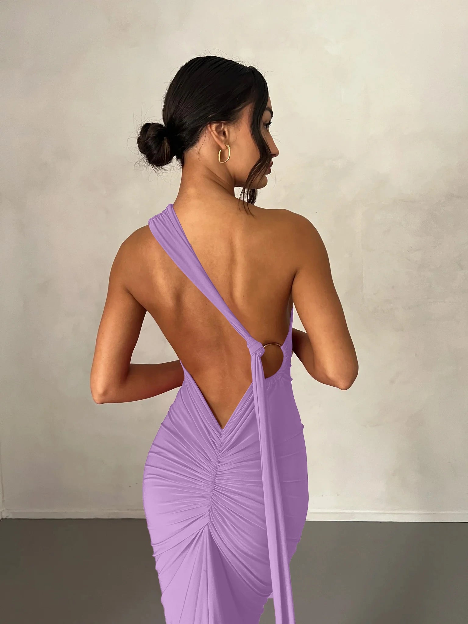 One-Shoulder Scarf Loop Maxi Dress