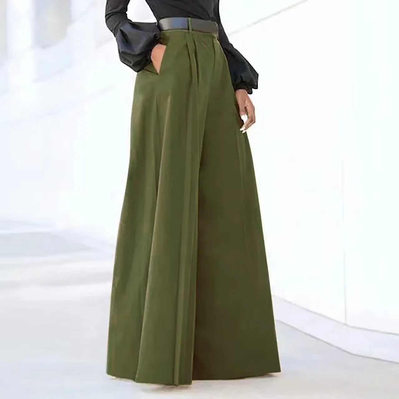 Cotton-Linen Flared Palazzo Trousers