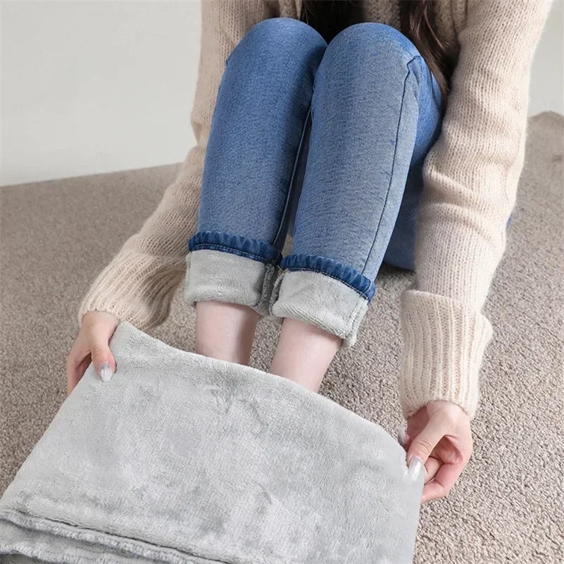 Women’s Thermal Skinny Jeans – Winter Warm Fleece Denim