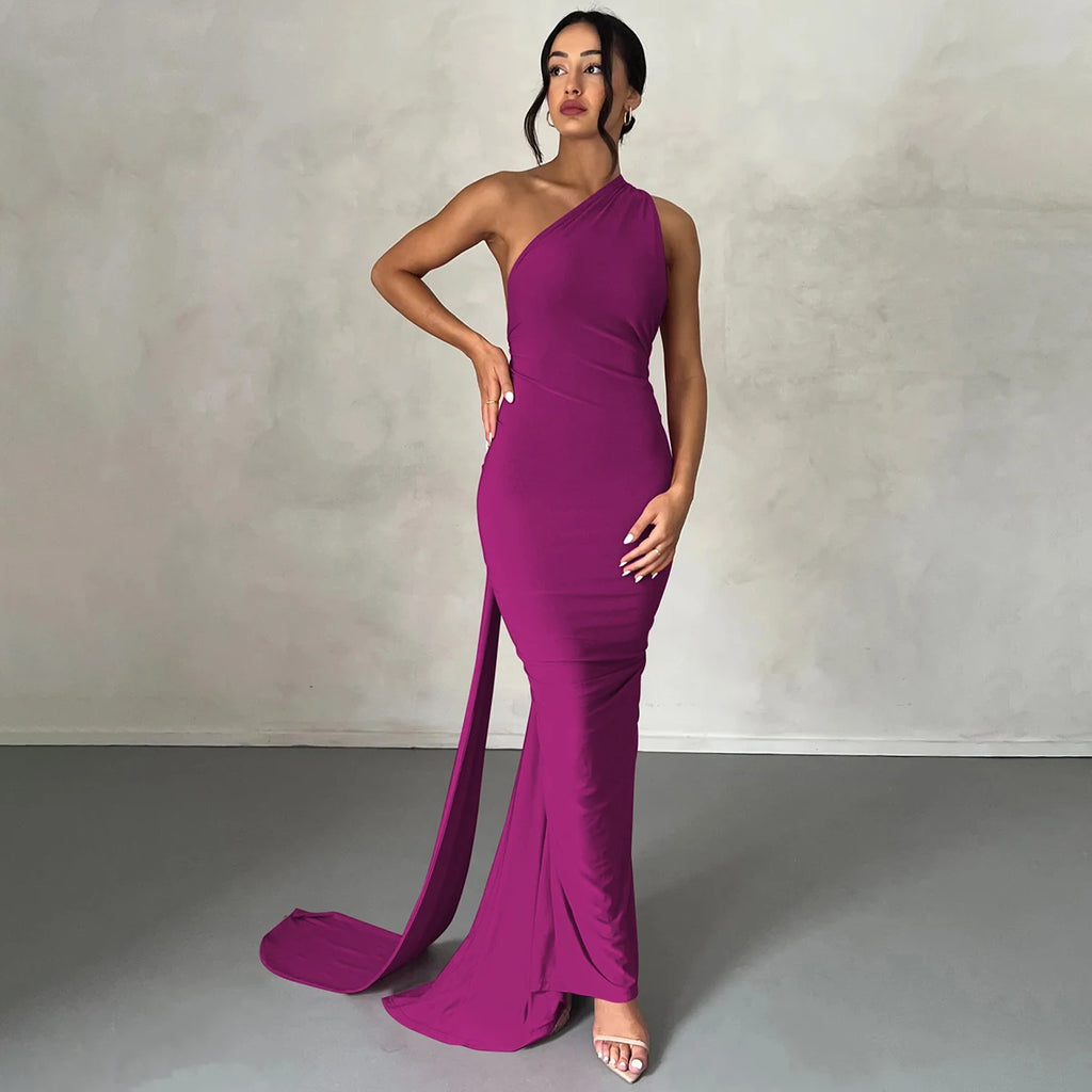 One-Shoulder Scarf Loop Maxi Dress