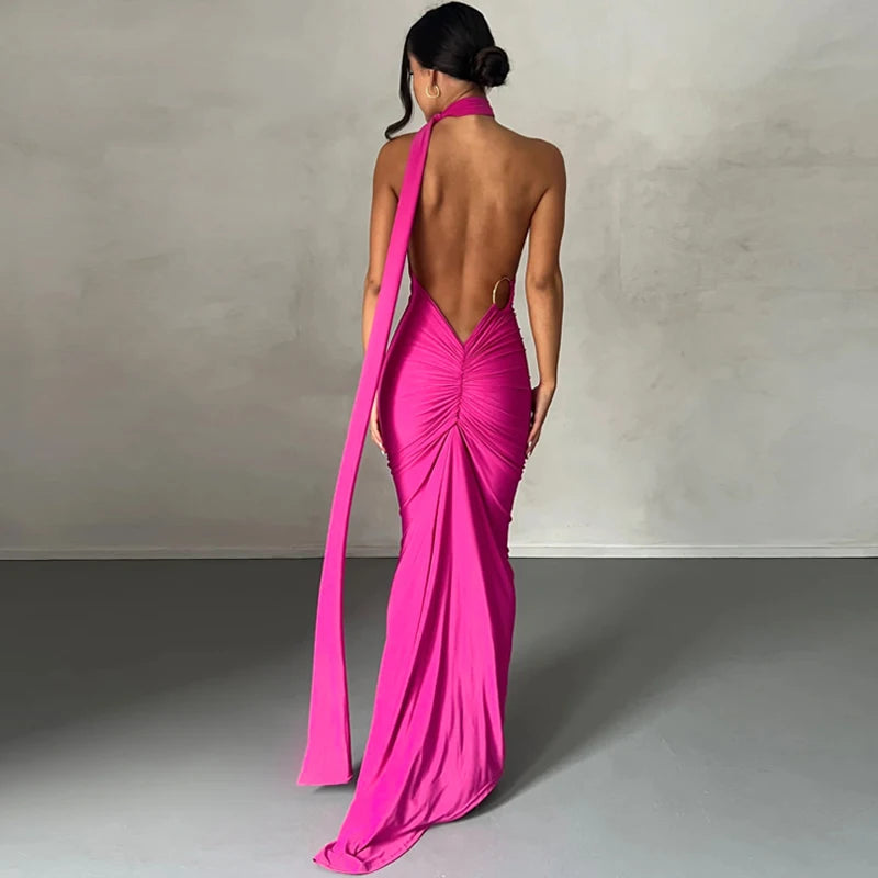 One-Shoulder Scarf Loop Maxi Dress