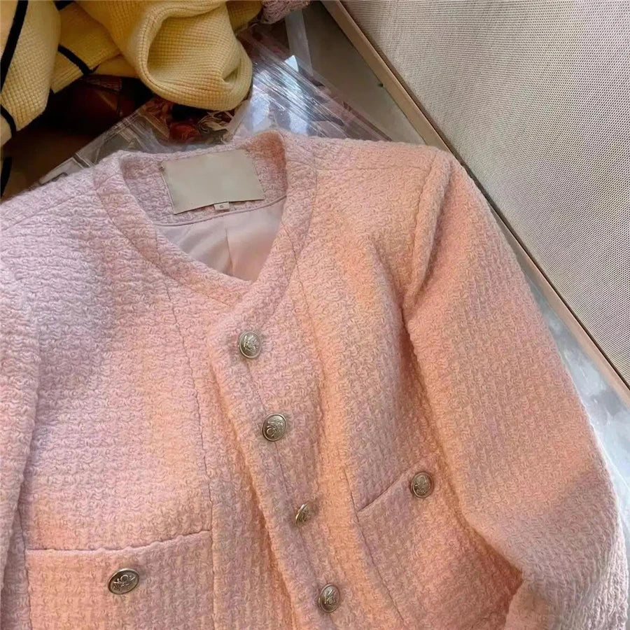 Vintage Pink Tweed Crop Jacket