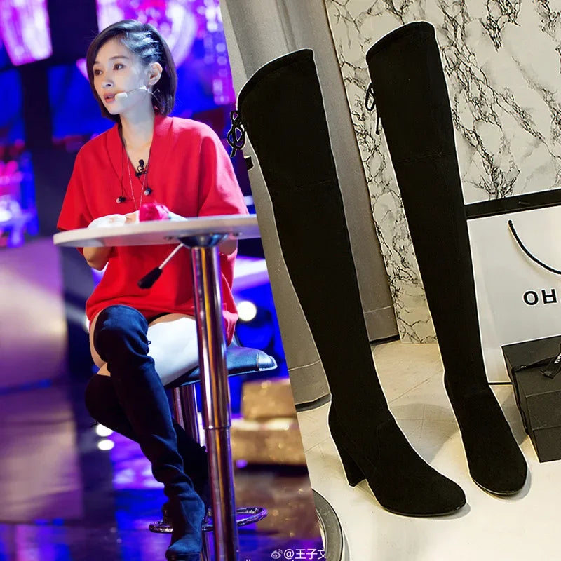 Slip-On Stretch High Heel Thigh Boots