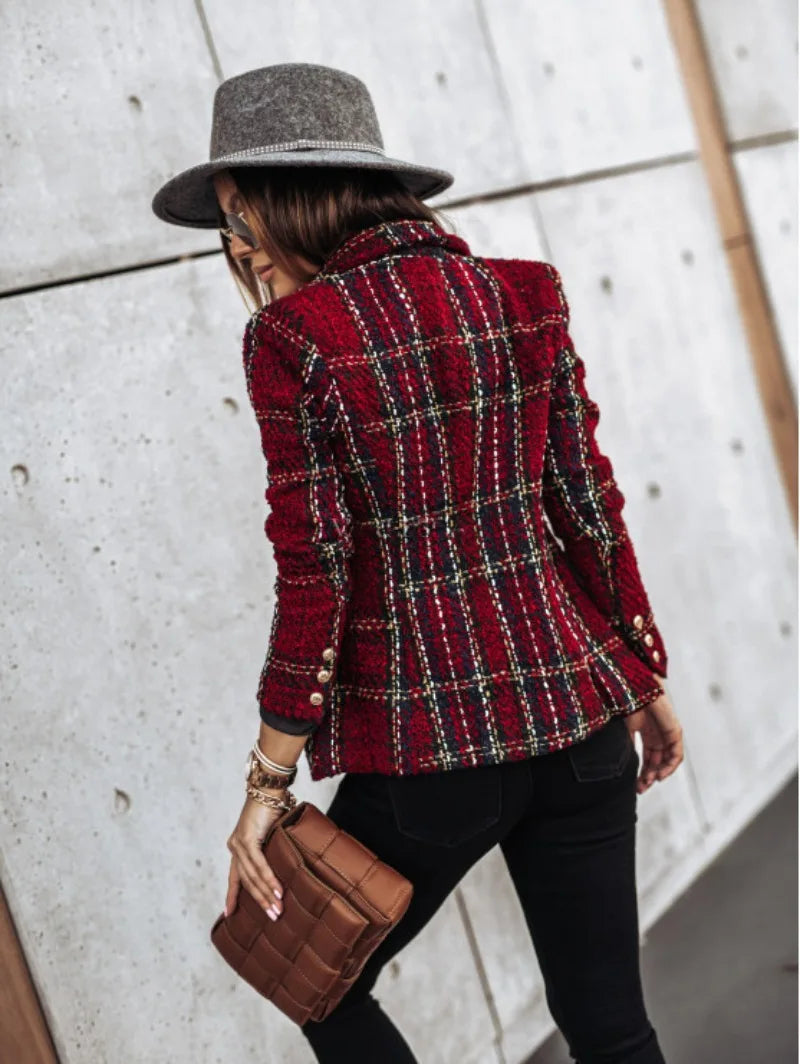Vintage Plaid Double-Breasted Blazer